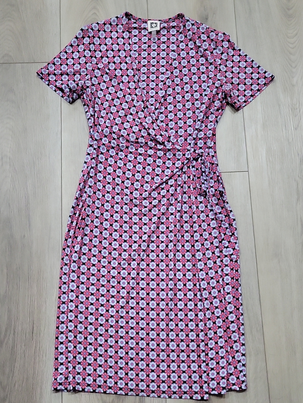 Anne Klein Pink Floral Wrap Midi Dress